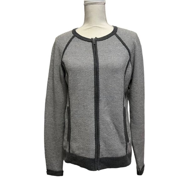 Title‎ Nine Gray Striped Full Zip Activewear Cotton Cardigan Sweater Size Large - Picture 2 of 7